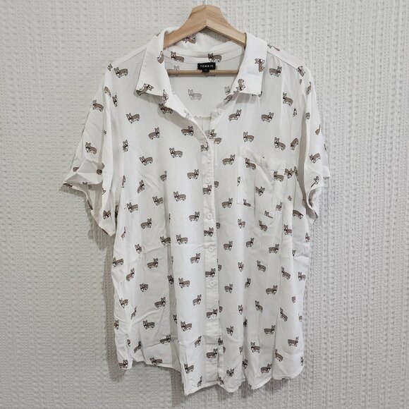 Torrid Plus Size White Corgi Print Stretch Challis Button-Front Shirt Size 3X - Picture 3 of 13
